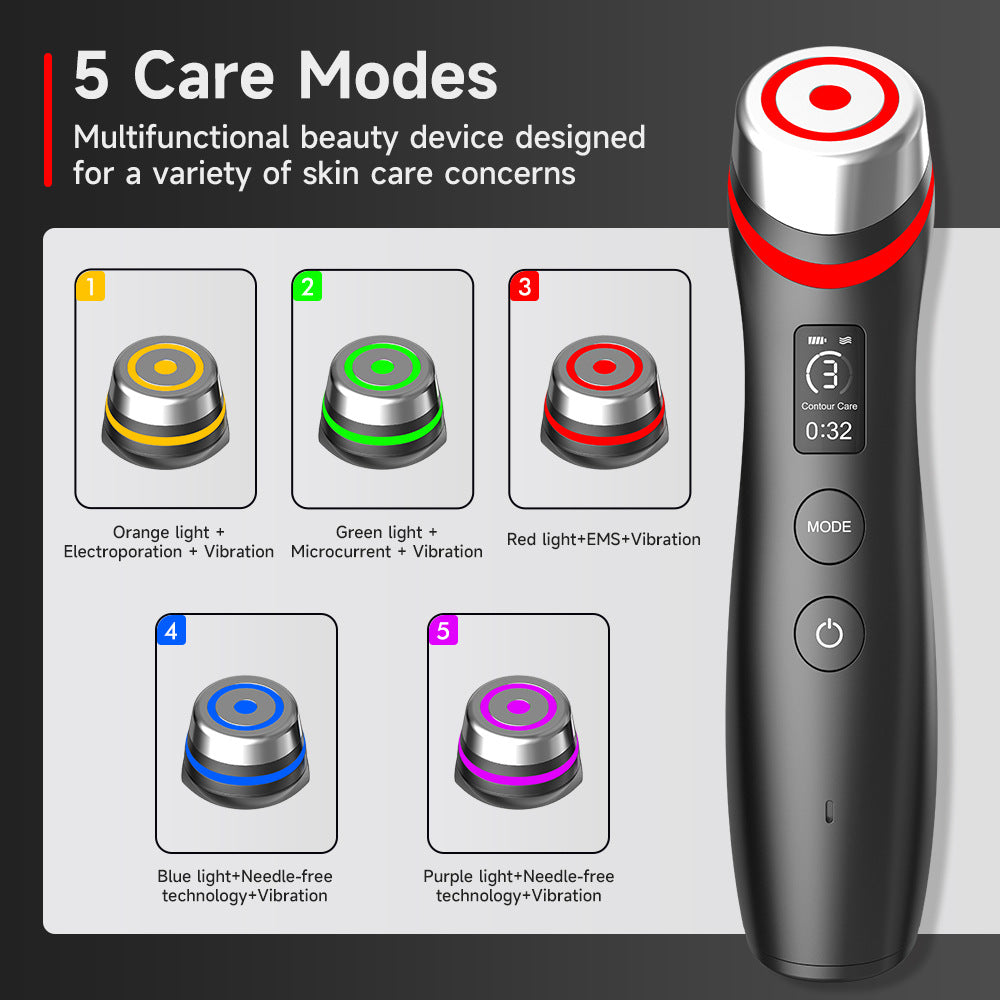 New Product 5 Color Light Import EMS Micro-current Vibration Massager Red Blue Light Water Light Pore Beauty Instrument