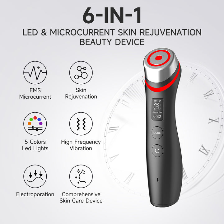 New Product 5 Color Light Import EMS Micro-current Vibration Massager Red Blue Light Water Light Pore Beauty Instrument
