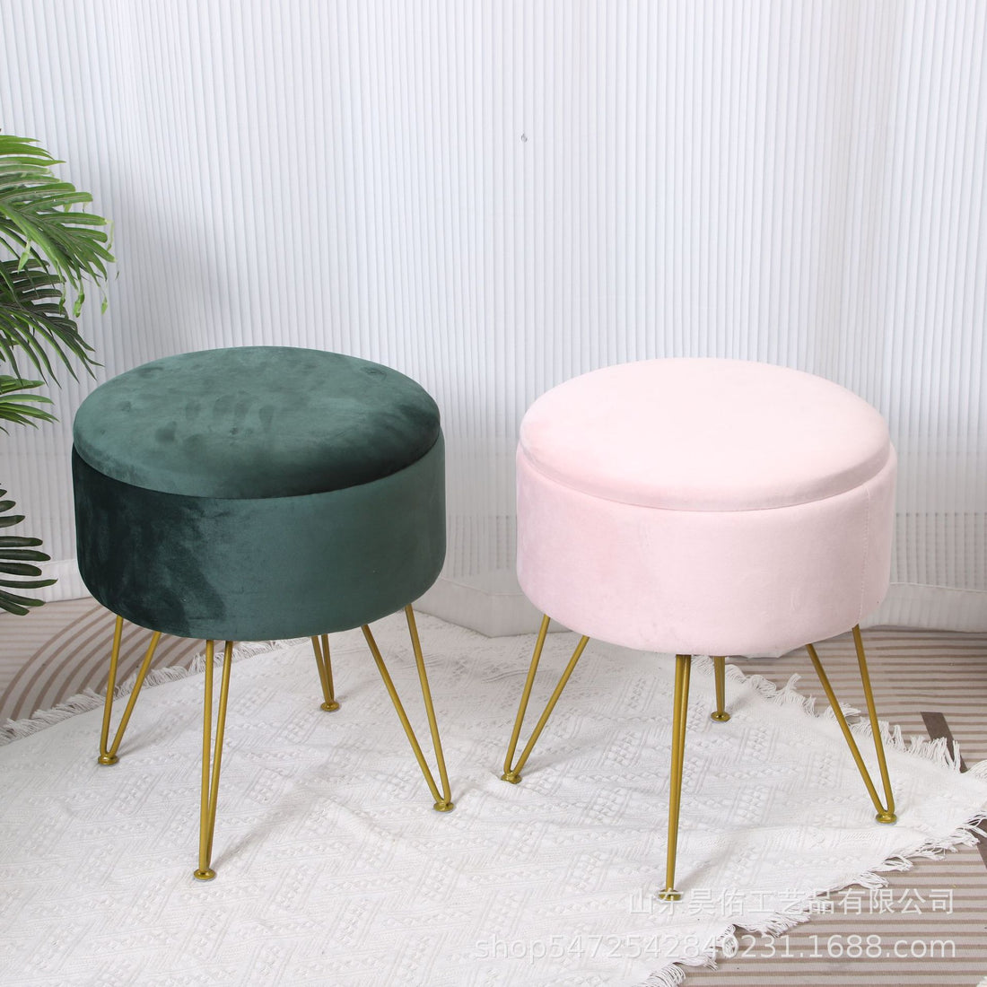 Light Luxury Storage Stool Dressing Chair Round Storage Stool Sofa Stool Makeup Chair Small Footstool Shoe Changing Stool Bedroom Living Room