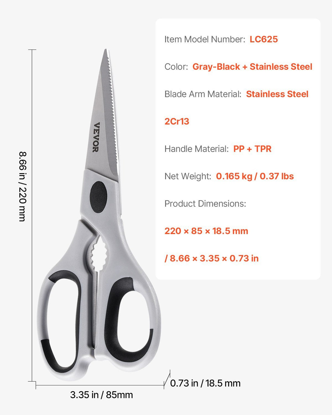 Kitchen Scissors Stainless Steel Kitchen Shears Protective Sheath Grey